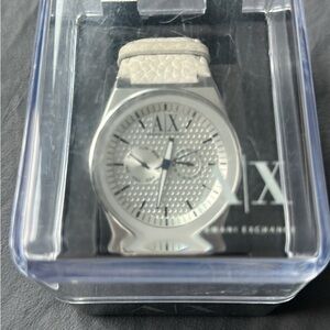 Armani Exchange Silver Dial with White Strap Watch